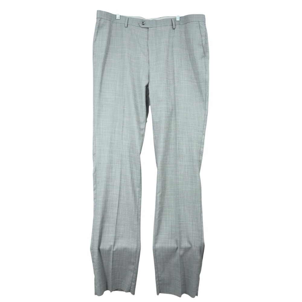 Lineage Mens Light Gray Heathered Dress Pants Flat Front W44 Unfinished Hem